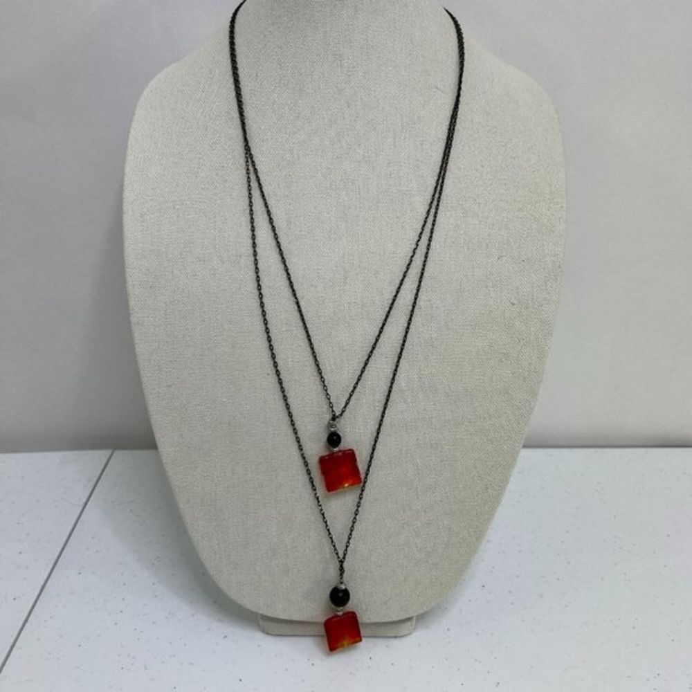 Red Glass Bead‎ Necklace Layered Multi Strand Black Art Beaded Ombre Chain